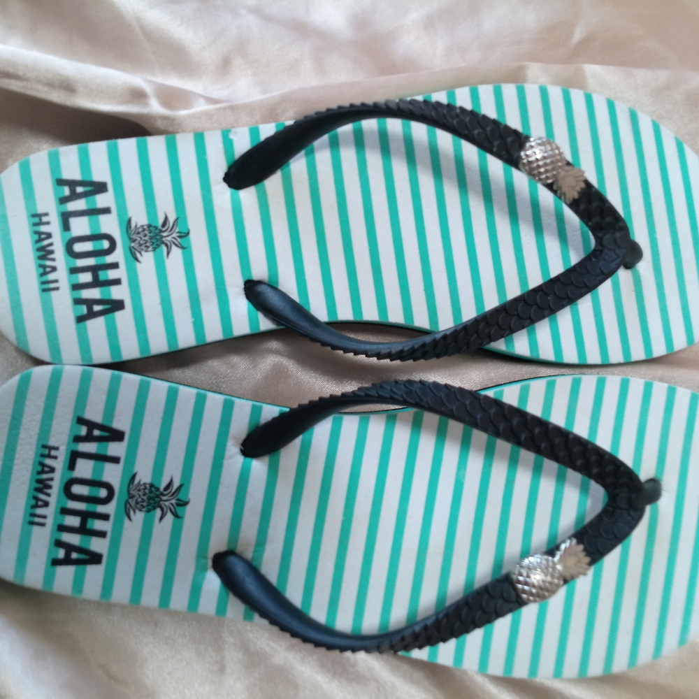 Striped Black and Green Women's Slippers